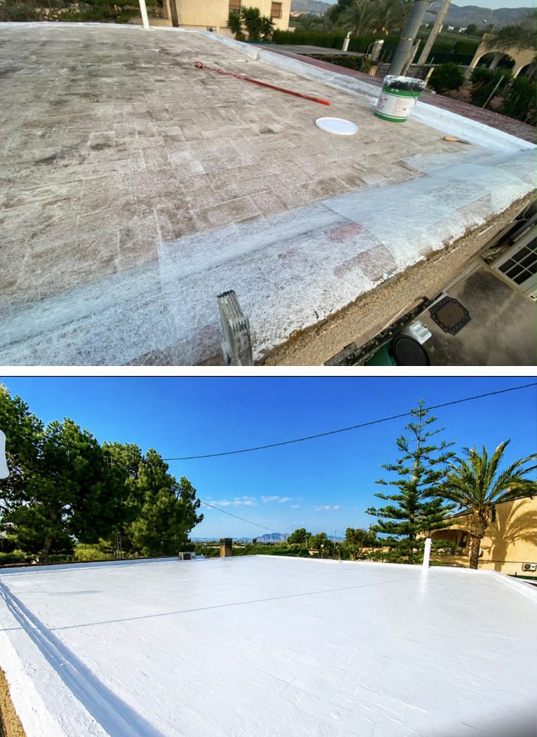 Antes y después de la impermeabilización de una terraza por Pinturas Nepau